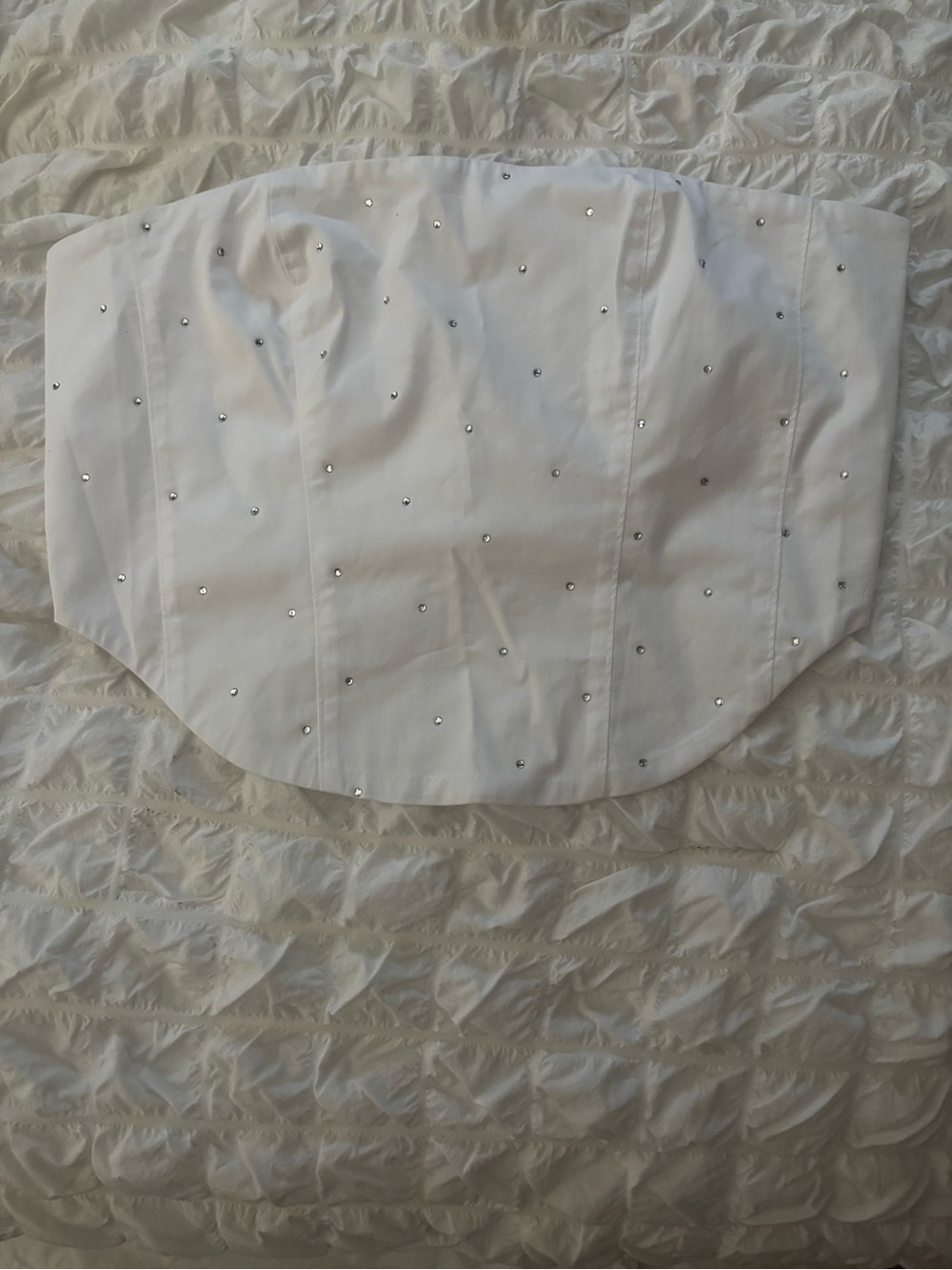 Good American White Strapless Crystal-Studded Crop Top